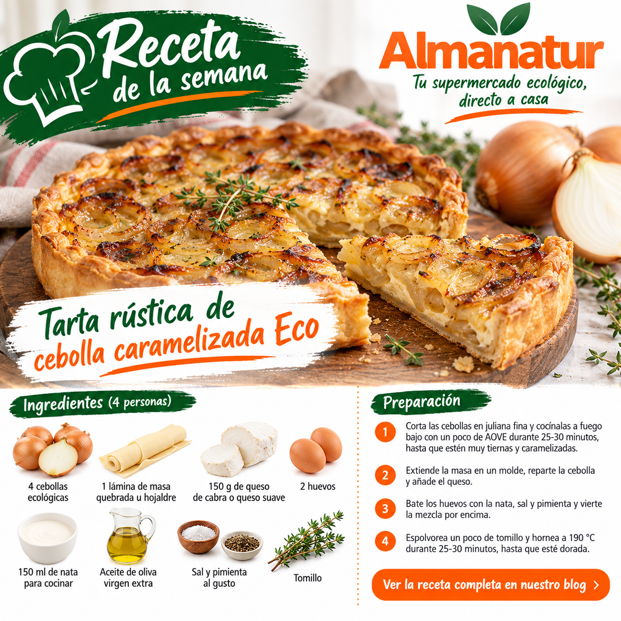 Tarta de cebolla caramelizada ecológica: receta fácil y deliciosa