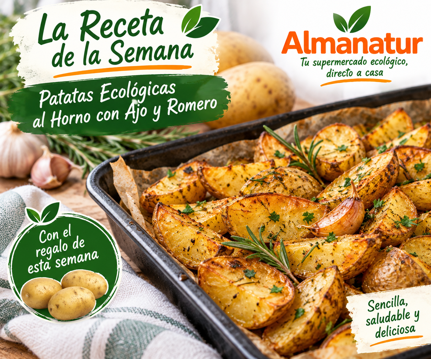 🥔 Patatas Ecológicas al Horno con Ajo y Romero